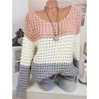 Women's Pullover Sweater Jumper Jumper Crochet Knit Hollow Out Hole Color Block Crew Neck Stylish Casual Daily Going out Summer Fall Pink Gray S M L miniinthebox - thumbnail