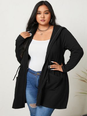 YOINS Plus Size Hooded Design Tie-up Design Long Sleeves Coat YOINS Plus Size Hooded Design Tie-up Design Long Sleeves Coat