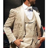 Champagne Men's Prom Wedding Party Tuxedos 3 Piece Shawl Collar Floral Jacquard Tailored Fit Single Breasted One-button 2023 Lightinthebox - thumbnail