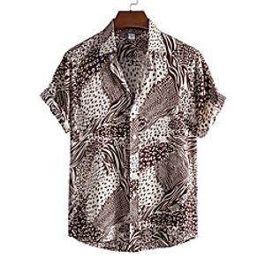 Men's Shirt Graphic Prints Button-Down Short Sleeve Casual Tops Casual Fashion Breathable Comfortable Black Brown Lightinthebox
