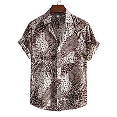 Men's Shirt Graphic Prints Button-Down Short Sleeve Casual Tops Casual Fashion Breathable Comfortable Black Brown Lightinthebox