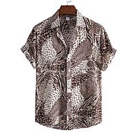 Men's Shirt Graphic Prints Button-Down Short Sleeve Casual Tops Casual Fashion Breathable Comfortable Black Brown Lightinthebox - thumbnail