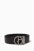 Reversible Logo Buckle Leather Belt - thumbnail