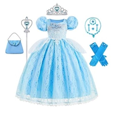 Sleeping Beauty Princess Cinderella Aurora Dress Cosplay Costume Outfits Girls' Movie Cosplay Cute Pink Blue Dress Bag Necklace Halloween Children's Day Polyester Lightinthebox