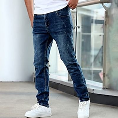 Men's Jeans Trousers Denim Pants Zipper Button Pocket Plain Comfort Breathable Outdoor Daily Going out Fashion Casual Dark Blue miniinthebox