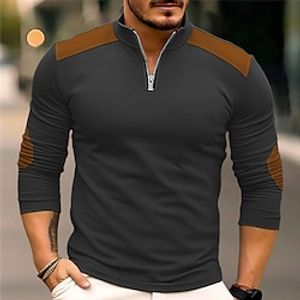 Men's T shirt Tee Zip Half Shirt Tee Top Long Sleeve Shirt Color Block Quarter Zip Street Vacation Long Sleeve Patchwork Clothing Apparel Fashion Designer Basic Lightinthebox