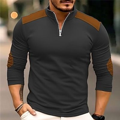 Men's T shirt Tee Zip Half Shirt Tee Top Long Sleeve Shirt Color Block Quarter Zip Street Vacation Long Sleeve Patchwork Clothing Apparel Fashion Designer Basic Lightinthebox