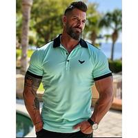 Men's Polo Shirt Golf Shirt Casual Holiday Lapel Short Sleeve Fashion Basic Animal Color Block Patchwork Summer Regular Fit Green Polo Shirt Lightinthebox