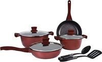 Winsor Cast Aluminium Granite Long Lasting Cookware, 9 Pieces, Red, WR6004