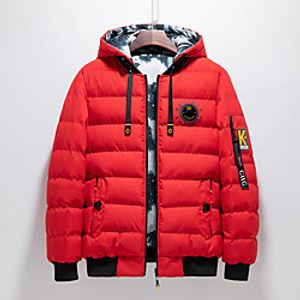 Men's Parka Daily Fall Winter Regular Coat V Neck Regular Fit Windproof Rain Waterproof Warm Casual Jacket Long Sleeve Solid Color Letter Quilted Print Yellow Gray Black Lightinthebox