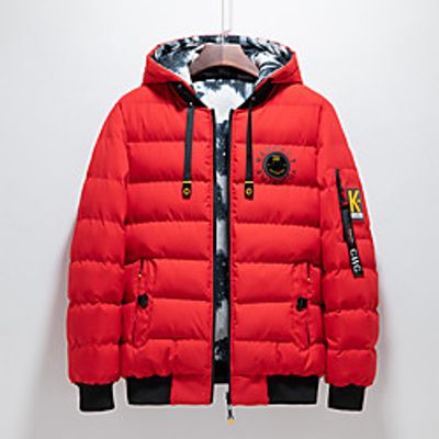 Men's Parka Daily Fall Winter Regular Coat V Neck Regular Fit Windproof Rain Waterproof Warm Casual Jacket Long Sleeve Solid Color Letter Quilted Print Yellow Gray Black Lightinthebox
