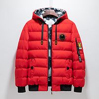 Men's Parka Daily Fall Winter Regular Coat V Neck Regular Fit Windproof Rain Waterproof Warm Casual Jacket Long Sleeve Solid Color Letter Quilted Print Yellow Gray Black Lightinthebox - thumbnail