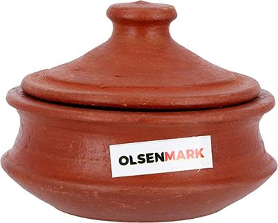 Olsenmark Traditional Cookware Curry Bowl With Lid, Clay Bowl-(Venetian Red)-(OMCP6030)