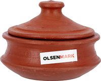Olsenmark Traditional Cookware Curry Bowl With Lid, Clay Bowl-(Venetian Red)-(OMCP6030)