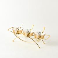 Metallic 6-Piece Dessert Bowl and Spoon Set with Stand