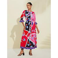 Floral Block Print Round Neck Maxi Dress Lightinthebox