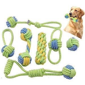 Dog Rope ToysPuppy Chew Teething Rope Toys Set of 7 Durable Cotton Dog Toys Squeak Toys for Playing Playtime and Teeth Cleaning Training Tug-of-War Balls Dog Bones miniinthebox