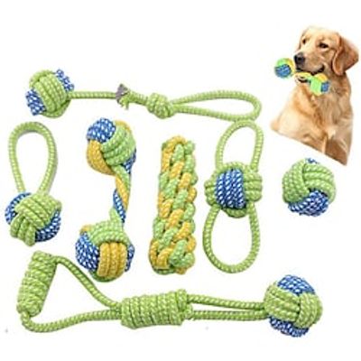 Dog Rope ToysPuppy Chew Teething Rope Toys Set of 7 Durable Cotton Dog Toys Squeak Toys for Playing Playtime and Teeth Cleaning Training Tug-of-War Balls Dog Bones miniinthebox
