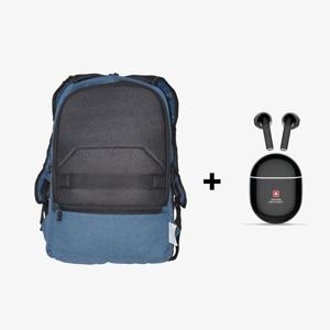 Swiss Military Jackpot Backpack 29L - Blue Black + Delta 2 True Wireless Earbuds ENC - Black (Bundle)