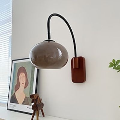 Mid-Century Modern Wall Lamp for Bedroom Vintage Wall Sconce with Milk Glass Plug Gray Wood Industrial Wall Lamp Hardwired Reading Lighting for Bedside and Living Room 110-240V miniinthebox Mid-Century Modern Wall Lamp for Bedroom Vintage Wall Sconce with Milk Glass Plug Gray Wood Industrial Wall Lamp Hardwired Reading Lighting for Bedside and Living Room 110-240V miniinthebox