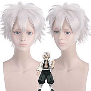 huafei demon slayer blade undead kawasumi silver grey afro turned short hair cosplay wig headgear Lightinthebox