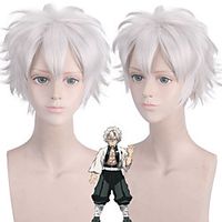 huafei demon slayer blade undead kawasumi silver grey afro turned short hair cosplay wig headgear Lightinthebox - thumbnail