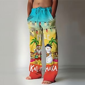 Santa Claus Snowman Beach Party Casual Men's 3D Print Christmas Pants Pants Trousers Outdoor Street Going out Polyester Blue S M L Mid Waist Elasticity Pants Lightinthebox