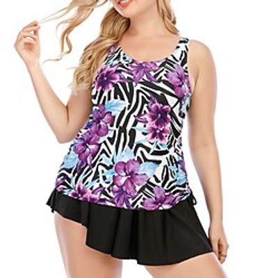 Women's Swimwear Tankini 2 Piece Plus Size Swimsuit Ruffle Open Back Flower Purple Vest Scoop Neck Bathing Suits New Vacation Fashion Modern Lightinthebox Women's Swimwear Tankini 2 Piece Plus Size Swimsuit Ruffle Open Back Flower Purple Vest Scoop Neck Bathing Suits New Vacation Fashion Modern Lightinthebox