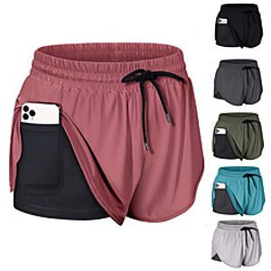 Women's 2 in 1 Running Shorts Athletic Bottoms with Phone Pocket Liner Fitness Gym Workout Running Jogging Training Breathable Quick Dry Soft Sport Solid Colored Dark Grey Black Wine Army Green Grey miniinthebox