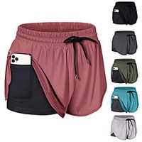 Women's 2 in 1 Running Shorts Athletic Bottoms with Phone Pocket Liner Fitness Gym Workout Running Jogging Training Breathable Quick Dry Soft Sport Solid Colored Dark Grey Black Wine Army Green Grey miniinthebox - thumbnail