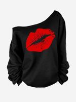 Lips Print Off-shoulder Women Sweatshirts