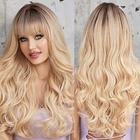 Ombre Blonde Wigs with Bangs Synthetic Women's Wig Long Wavy Layered Heat-Resistant Wig for Daily Use Natural and comfortable Lightinthebox