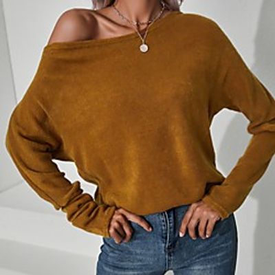 Women's Pullover Sweater Classic Style Solid Color Active Casual Long Sleeve Sweater Cardigans Wide collar Fall Spring Wine Red Blushing Pink khaki / Holiday miniinthebox