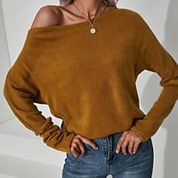 Women's Pullover Sweater Classic Style Solid Color Active Casual Long Sleeve Sweater Cardigans Wide collar Fall Spring Wine Red Blushing Pink khaki / Holiday miniinthebox - thumbnail
