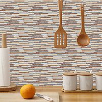 imitation retro ceramic tile kitchen sticker waterproof and oilproof orange yellow striped flake self-adhesive decorative wall sticker 15cm30cm6pcs miniinthebox - thumbnail