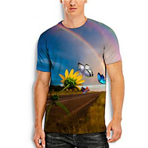 Men's Tee T shirt 3D Print Graphic Prints Sunflower Print Short Sleeve Daily Tops Casual Designer Big and Tall Blue miniinthebox
