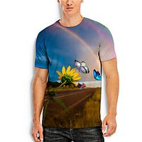 Men's Tee T shirt 3D Print Graphic Prints Sunflower Print Short Sleeve Daily Tops Casual Designer Big and Tall Blue miniinthebox - thumbnail