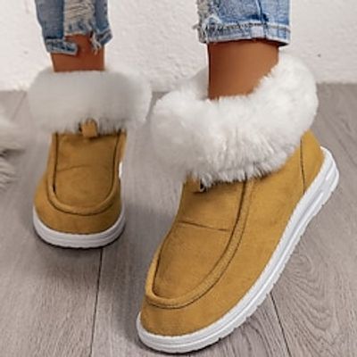 Women's Sneakers Boots Snow Boots Plus Size Comfort Shoes Daily Fleece Lined Booties Ankle Boots Flat Heel Round Toe Casual Comfort Faux Suede Loafer Black Yellow Blue miniinthebox