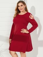 YOINS BASICS Plus Size Crew Neck Hollow Design Long Sleeves Midi Dress - thumbnail