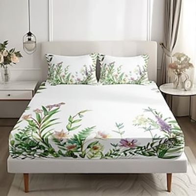 Floral Spring Pattern Fitted Sheet Set Ultra Soft Breathable Silky Bed Sheets Deep Pocket 100% Microfiber Bedding Sheets 3 Piece Queen King Size Lightinthebox