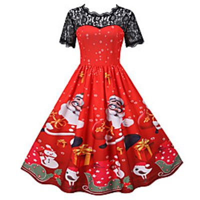 Santa Suit Flapper Dress Dress Adults' Women's Vintage Festival Christmas Halloween New Year Festival / Holiday Lace Terylene Red Women's Easy Carnival Costumes Snowflake Christmas miniinthebox