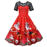 Santa Suit Flapper Dress Dress Adults' Women's Vintage Festival Christmas Halloween New Year Festival / Holiday Lace Terylene Red Women's Easy Carnival Costumes Snowflake Christmas miniinthebox - thumbnail