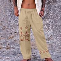 Ethnic Style Symmetrical Geometric Patterns Men's 20% Linen Pants Elastic Waist Graphic Comfort Full Length Outdoor Streetwear Hawaiian Casual Pant Lightinthebox