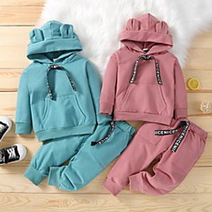 Kids Girls' Clothing Set 2 Pieces Long Sleeve Pink Light Blue Solid Color Animal Drawstring Print Indoor Outdoor Cute Sweet Regular 1-5 Years Lightinthebox