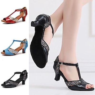 Women's Latin Shoes Prom Professional Rumba Suede Shoes Heel Solid Color High Heel Peep Toe Buckle Adults' Black Red Blue Lightinthebox