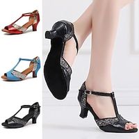 Women's Latin Shoes Prom Professional Rumba Suede Shoes Heel Solid Color High Heel Peep Toe Buckle Adults' Black Red Blue Lightinthebox - thumbnail