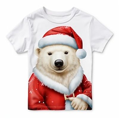 Christmas Boys 3D Bear Tee Skirt Short Sleeve 3D Print Fall Active Sports Fashion Polyester Kids 3-12 Years Outdoor Casual Daily Regular Fit miniinthebox