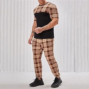 Men's T-Shirt Outfits Tee Set Graphic Plaid  Check Crew Neck Clothing Apparel 3D Print Outdoor Daily Short Sleeve 3D Print 2 Piece 2pcs Designer Casual Comfortable Lightinthebox