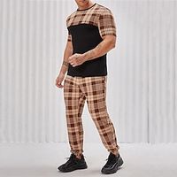 Men's T-Shirt Outfits Tee Set Graphic Plaid  Check Crew Neck Clothing Apparel 3D Print Outdoor Daily Short Sleeve 3D Print 2 Piece 2pcs Designer Casual Comfortable Lightinthebox - thumbnail