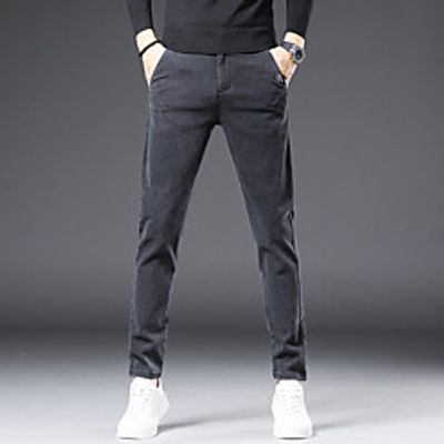 Men's Fashion Streetwear Chinos Trousers Pocket Pants Business Casual Micro-elastic Solid Color Breathable Soft Mid Waist Black Gray 33 34 36 38 Lightinthebox